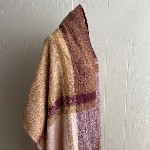 Soft Cozy Chunky Knit Boho Plaid Print Fringe Trim Oversized Scarf Wrap - Picture 6 of 13